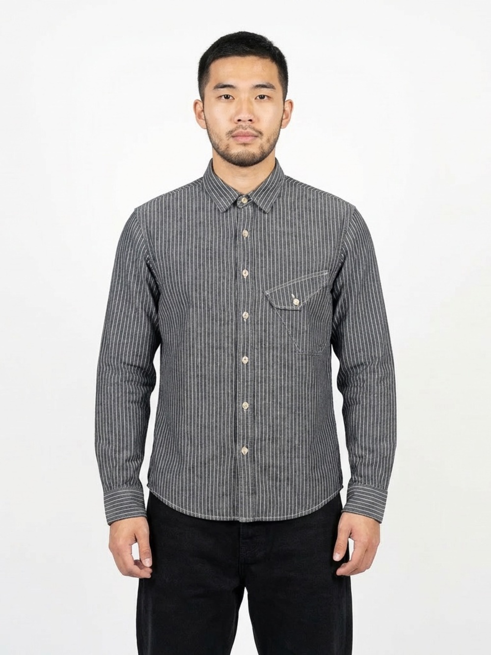 Joe's Jeans Collection | Men's Bluish Gray Striped Denim Shirt | Medium